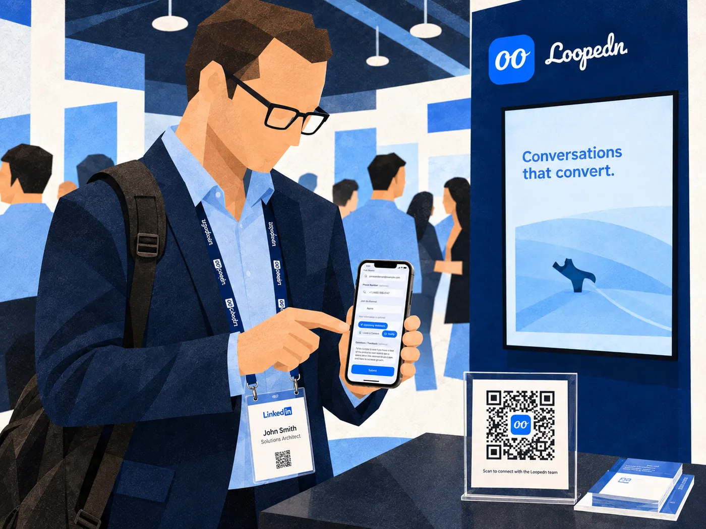 Trade show attendee filling out a short form on their smartphone