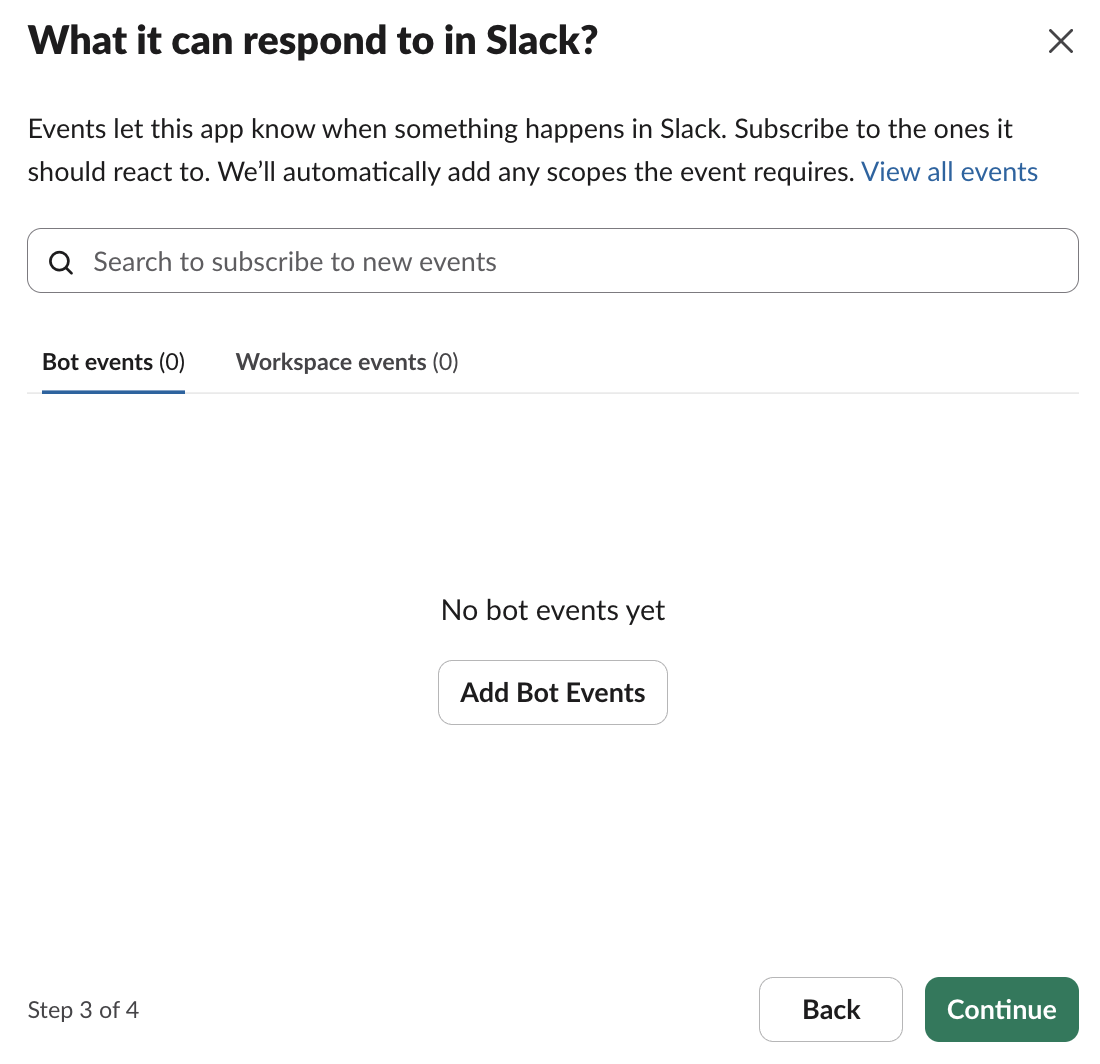 Slack's What it can respond to step, left empty